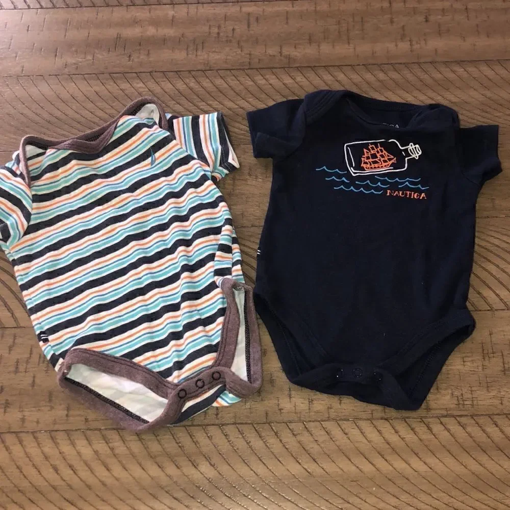 2 Nautica Onesies for your Wee One Snap 🫰 Bottoms Easy In and Out 0 to 3 Months